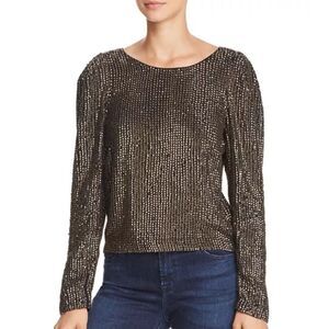 Joie Bailyn Studded Long Sleeve Top Metallic Gunmetal XS Gold NYE Party Holiday